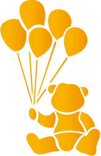 Πλαστικό στένσιλ με λούτρινο αρκουδάκι που κρατάει μπαλόνια 30*20 εκατοστά