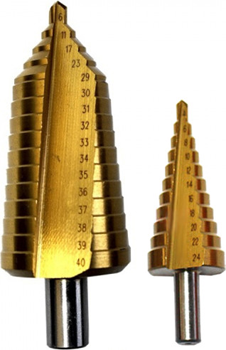 Σετ κώνικες κλιμακωτές φρέζες με επικάλυψη τιτανίου τρίκοπη 6-40mm και μονό 4-24mm