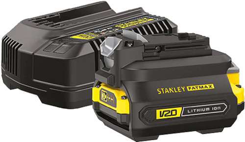 Σετ φορτιστής, μπαταρία 18V 2Ah Stanley V20 και αντάπτορας για παλαιότερα ηλεκτρικά εργαλεία Stanley