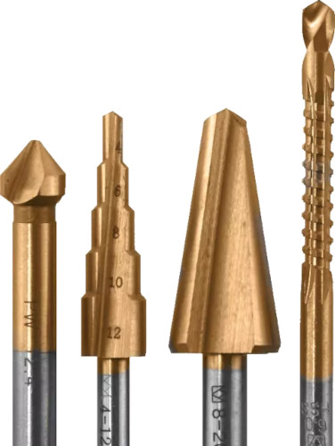 Σετ 4 τεμάχια (φρέζες - κλιμακωτό τρυπάνι - τρυπάνι ράσπα) με εξάγωνο καρέ ¼″