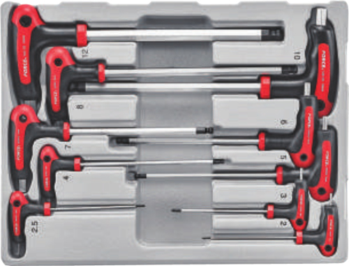 Σετ 10 κλειδιών άλλεν με μαλακή λαβή και σφαιρική κεφαλή 25° 2 - 12 χιλιοστά