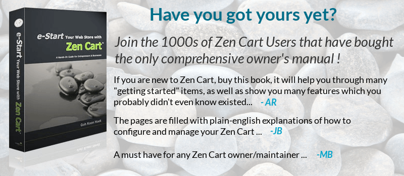 Have you got yours yet? Join the 1000's of Zen Cart users that have bought the only comprehensive owners manual ! get your manual today